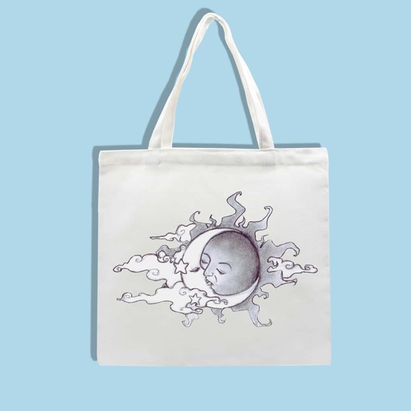 

Sun & Moon Graphic Shopper Bag, White