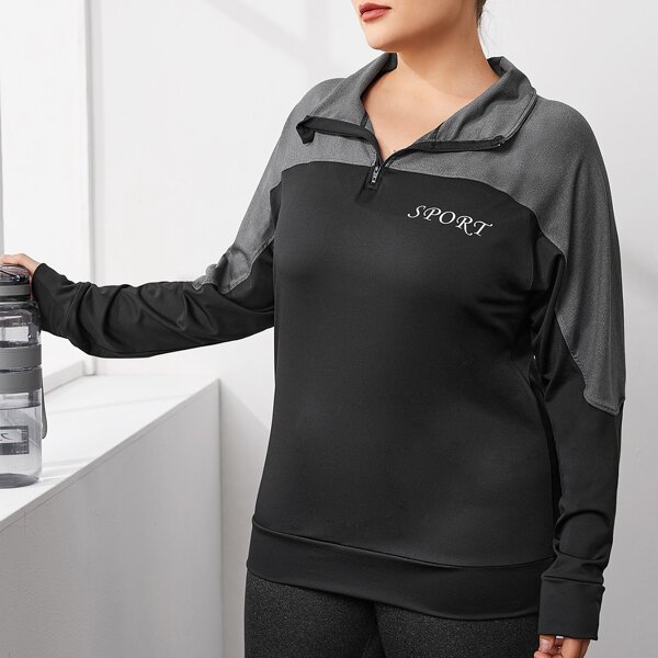 

Plus Letter Graphic Sports Sweatshirt, Black