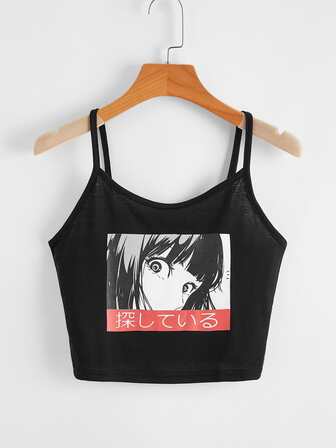 Top con bretelle sottile grafica figure