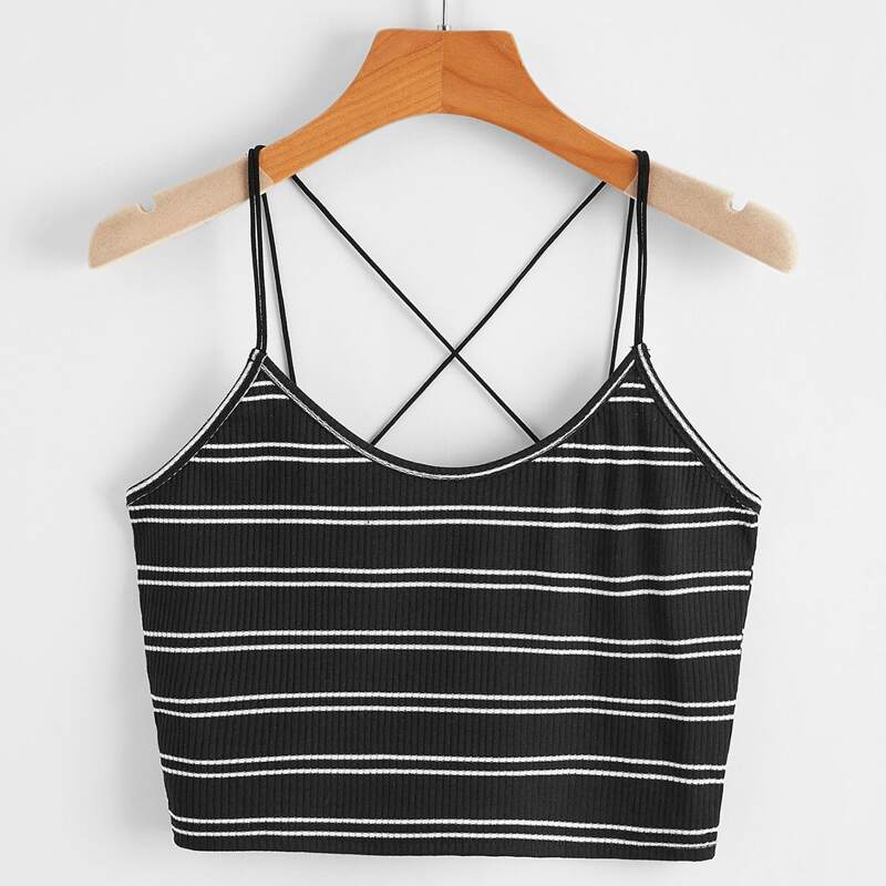 

Striped Crop Cami, Black and white