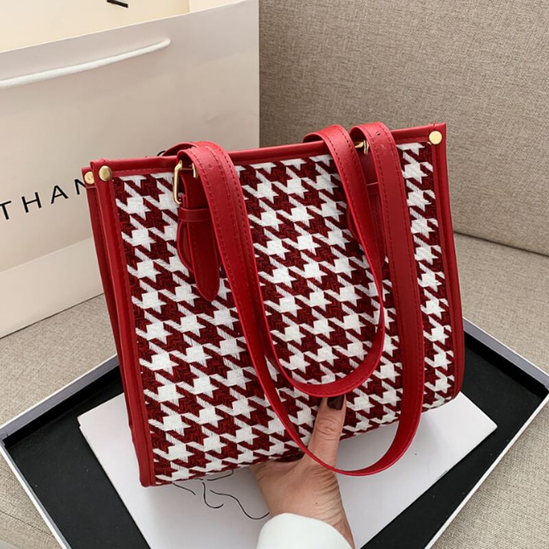 

Houndstooth Tote Bag, Red