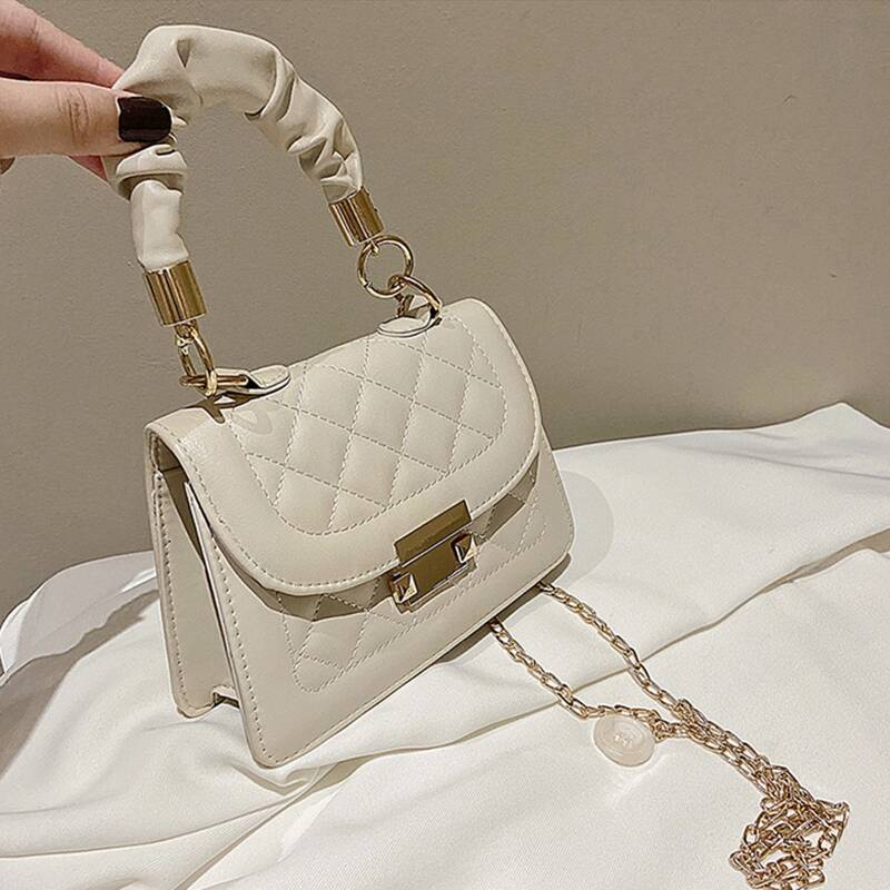 

Quilted Satchel Bag, White