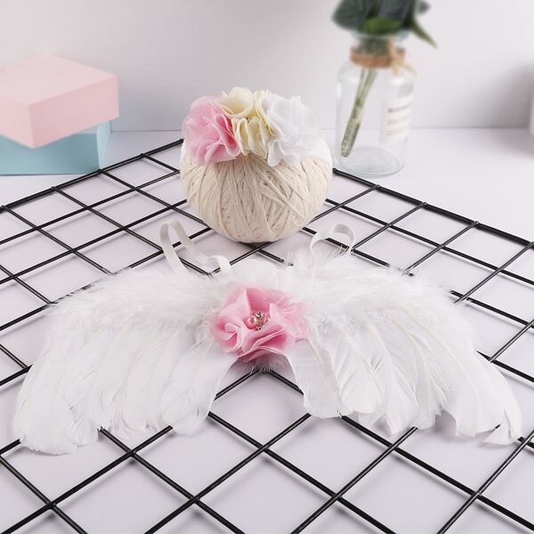 

Newborn Unisex Wings & Headband Photo Outfit, White
