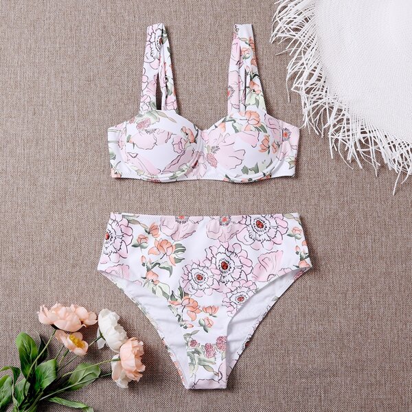 

Floral Push Up Underwire Bikini Swimsuit, Multicolor
