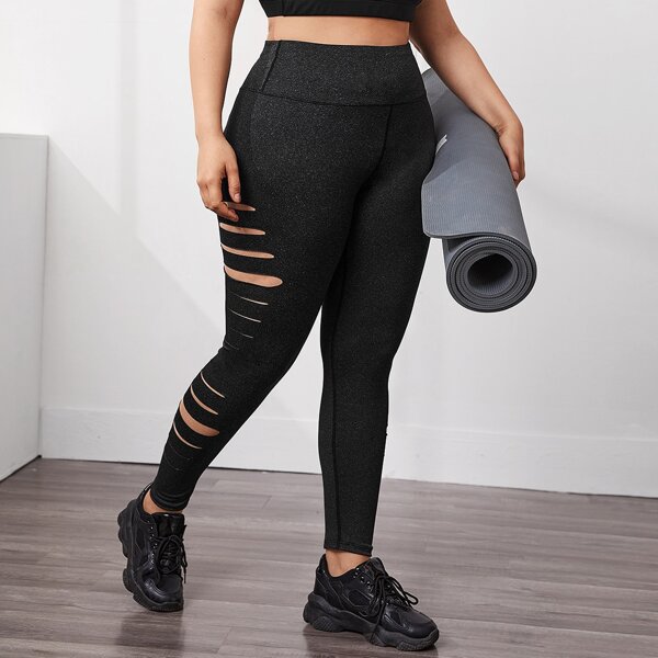 

Plus Super Elastic Cut Out Side Sports Leggings, Dark grey