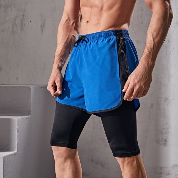 

Men 2 In 1 Drawstring Waist Sports Shorts, Multicolor