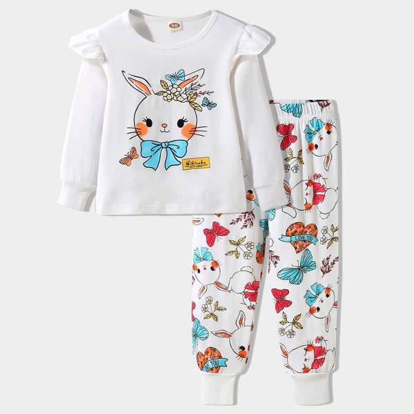 

Toddler Girls Cartoon Graphic Ruffle Trim PJ Set, Multicolor