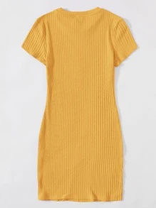 Muchica Solid Rib-knit Bodycon Dress - Yellow - View 2