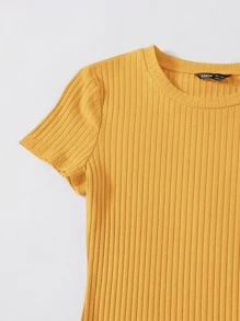 Muchica Solid Rib-knit Bodycon Dress - Yellow - View 4