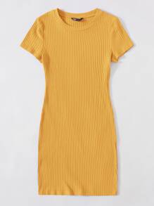 Muchica Solid Rib-knit Bodycon Dress - Yellow - View 5