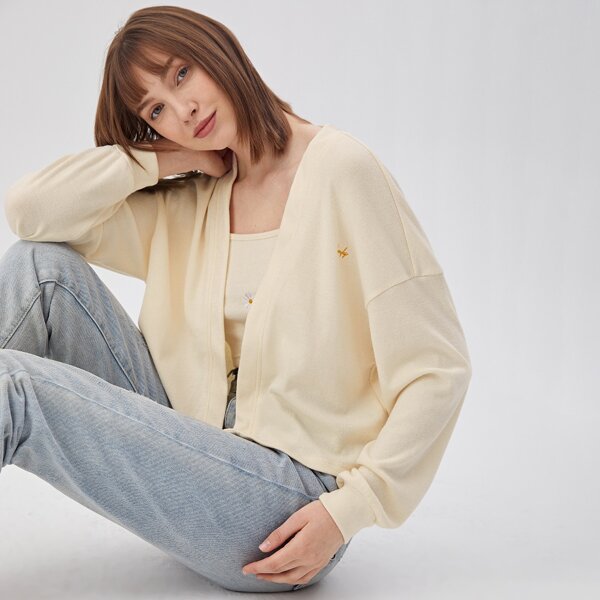

Floral Embroidery Cami Top With Jacket, Beige