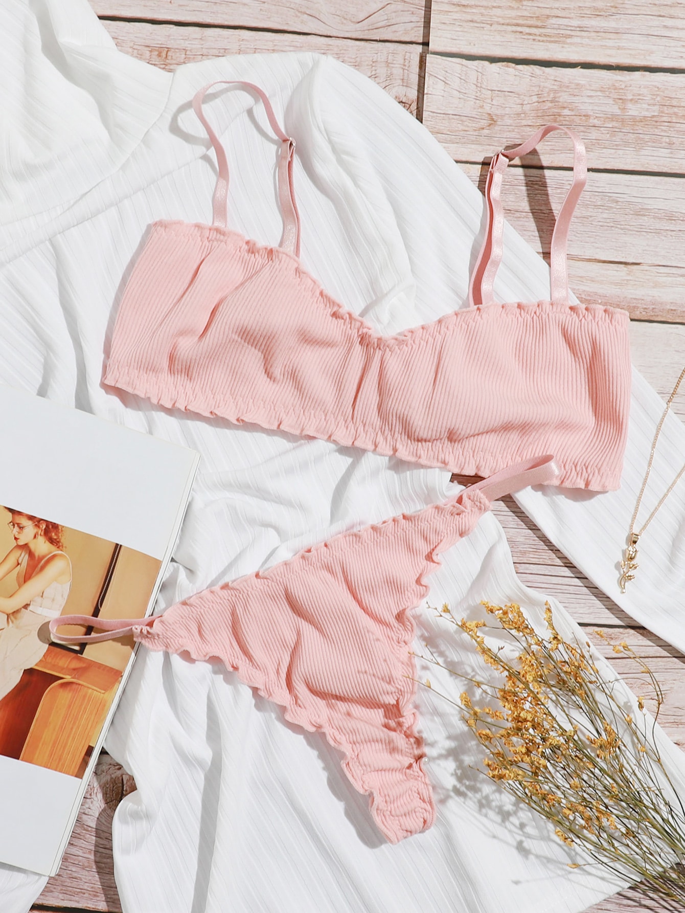 Rib Lettuce Trim Lingerie Set thumbnail