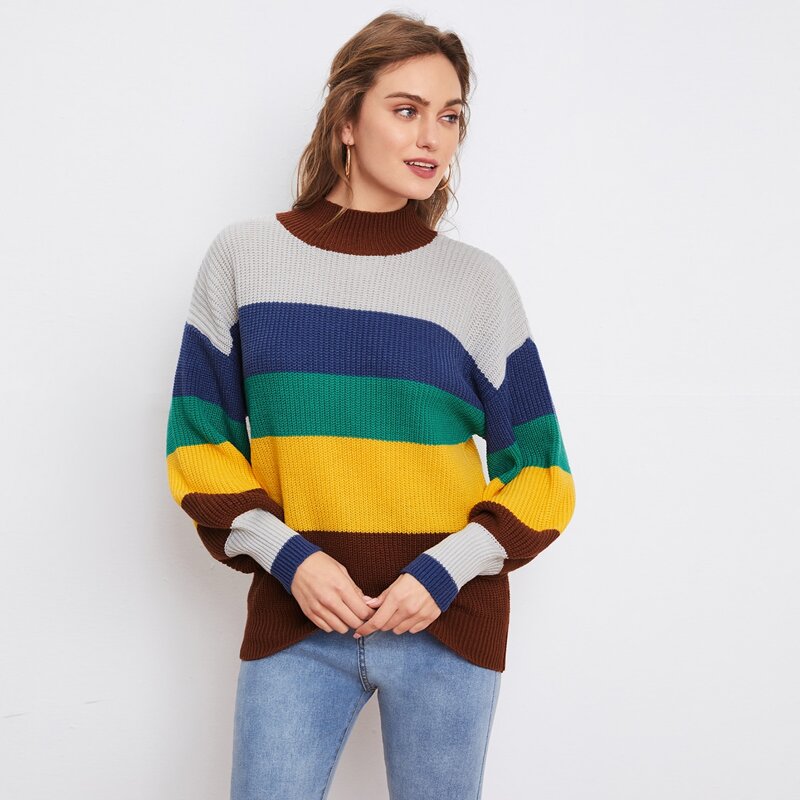 

Mock-Neck Colorblock Sweater, Multicolor
