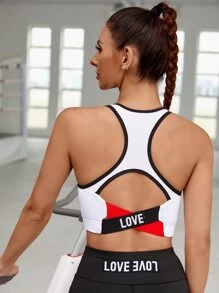 Medium Support  Letter Tape Back Binding Sports Bra - White - View 1