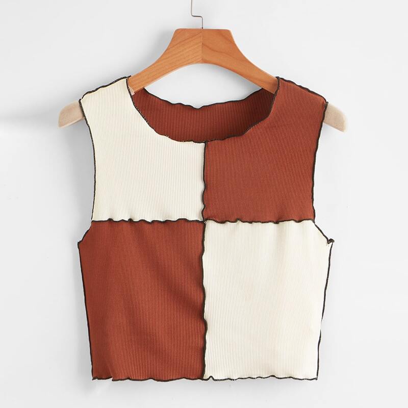 

Contrast Stitching Colorblock Crop Tank, Multicolor