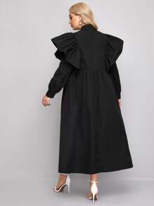 Mulvari Vestido camisero con fruncido exagerado - Negro - Ver 2