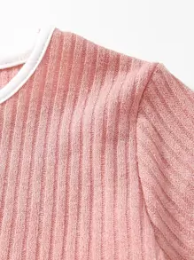 SHEIN Young Girl Contrast Binding Tee & Shorts - Dusty Pink - View 3