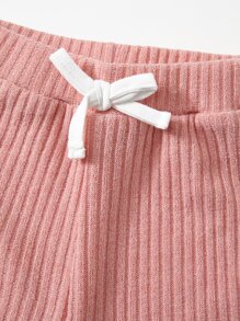 SHEIN Young Girl Contrast Binding Tee & Shorts - Dusty Pink - View 4