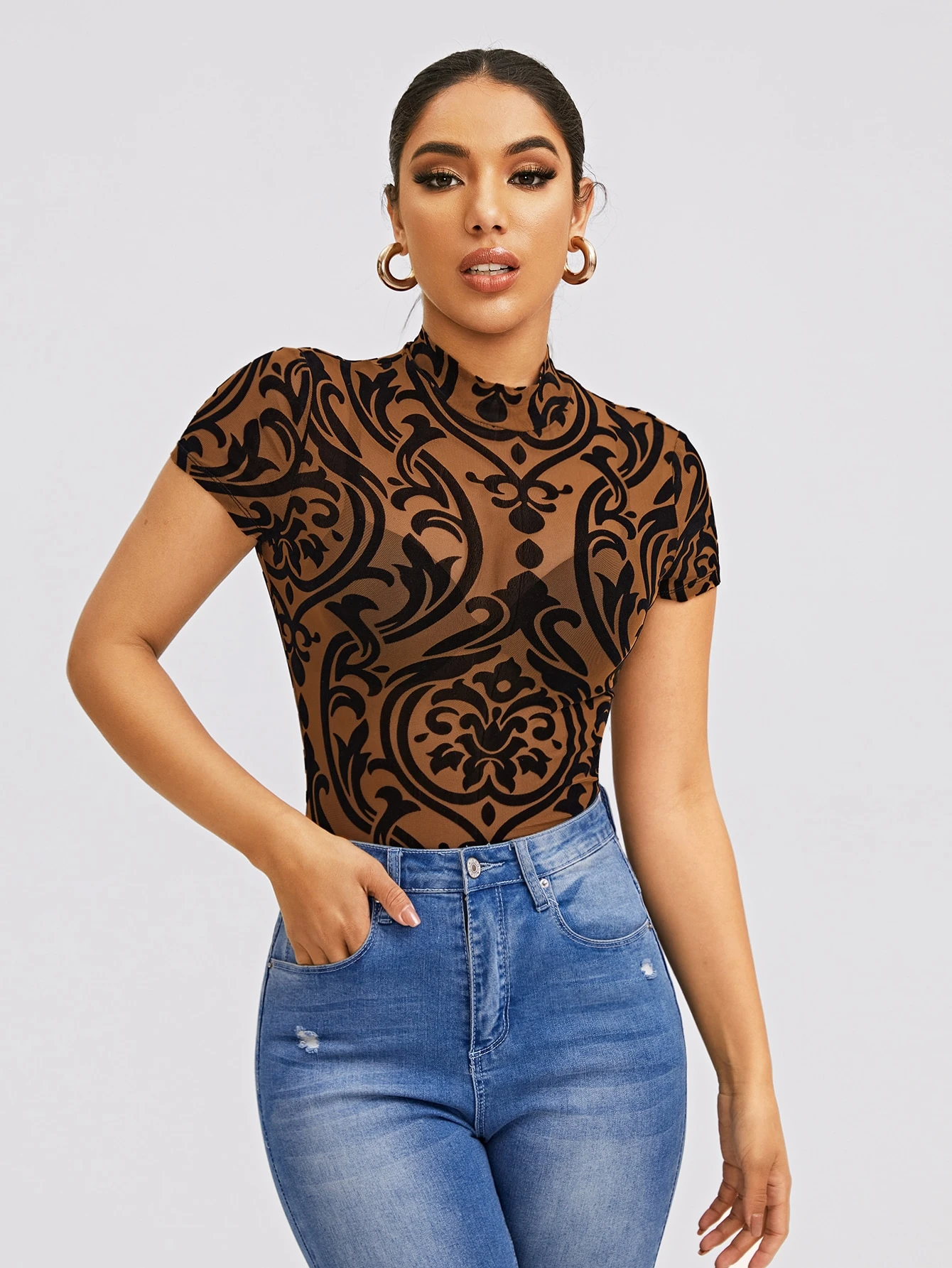 SHEIN カジュアル 極薄シーア バロック レディーストップス