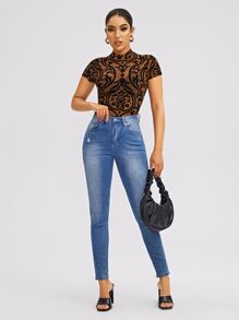 SHEIN カジュアル 極薄シーア バロック レディーストップス