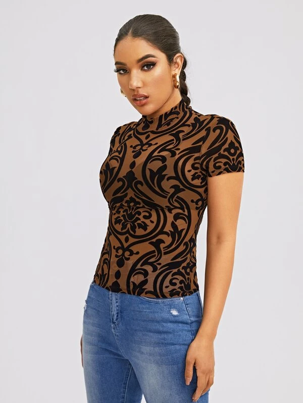 SHEIN カジュアル 極薄シーア バロック レディーストップス