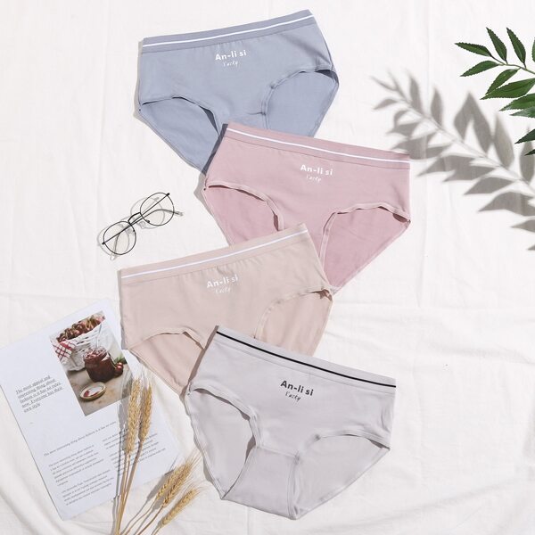 

4pack Letter Graphic Panty Set, Multicolor