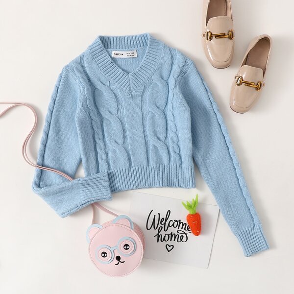 

Girls Cable Knit Sweater, Baby blue