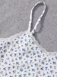 Muchica 蕾絲邊小碎花吊帶上衣