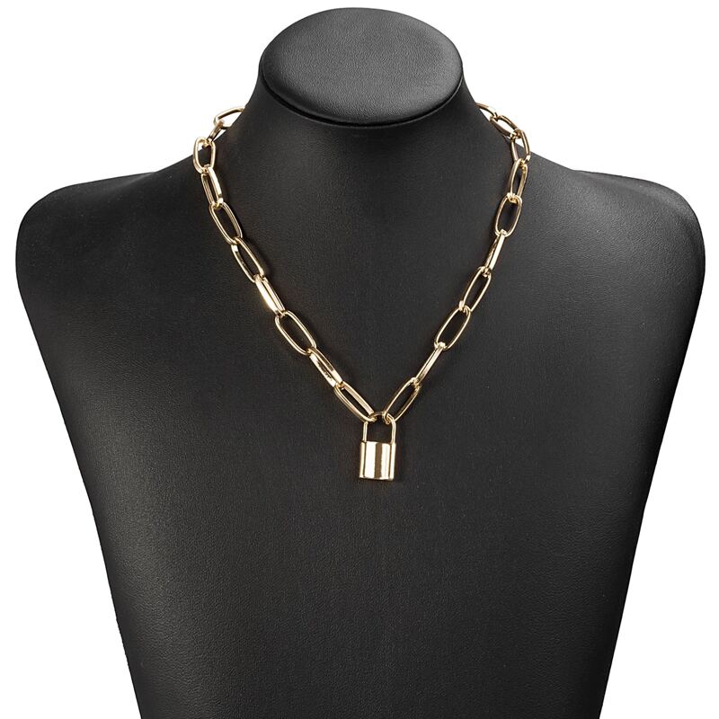 

Guys Lock Decor Chain Necklace, Gold