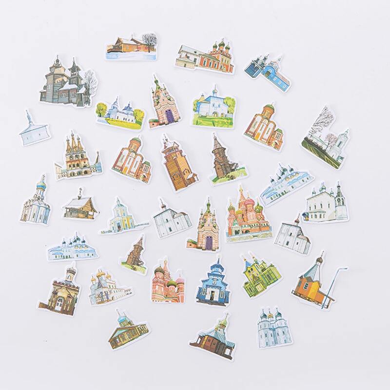 

34pcs World Buildings Sticker, Multicolor