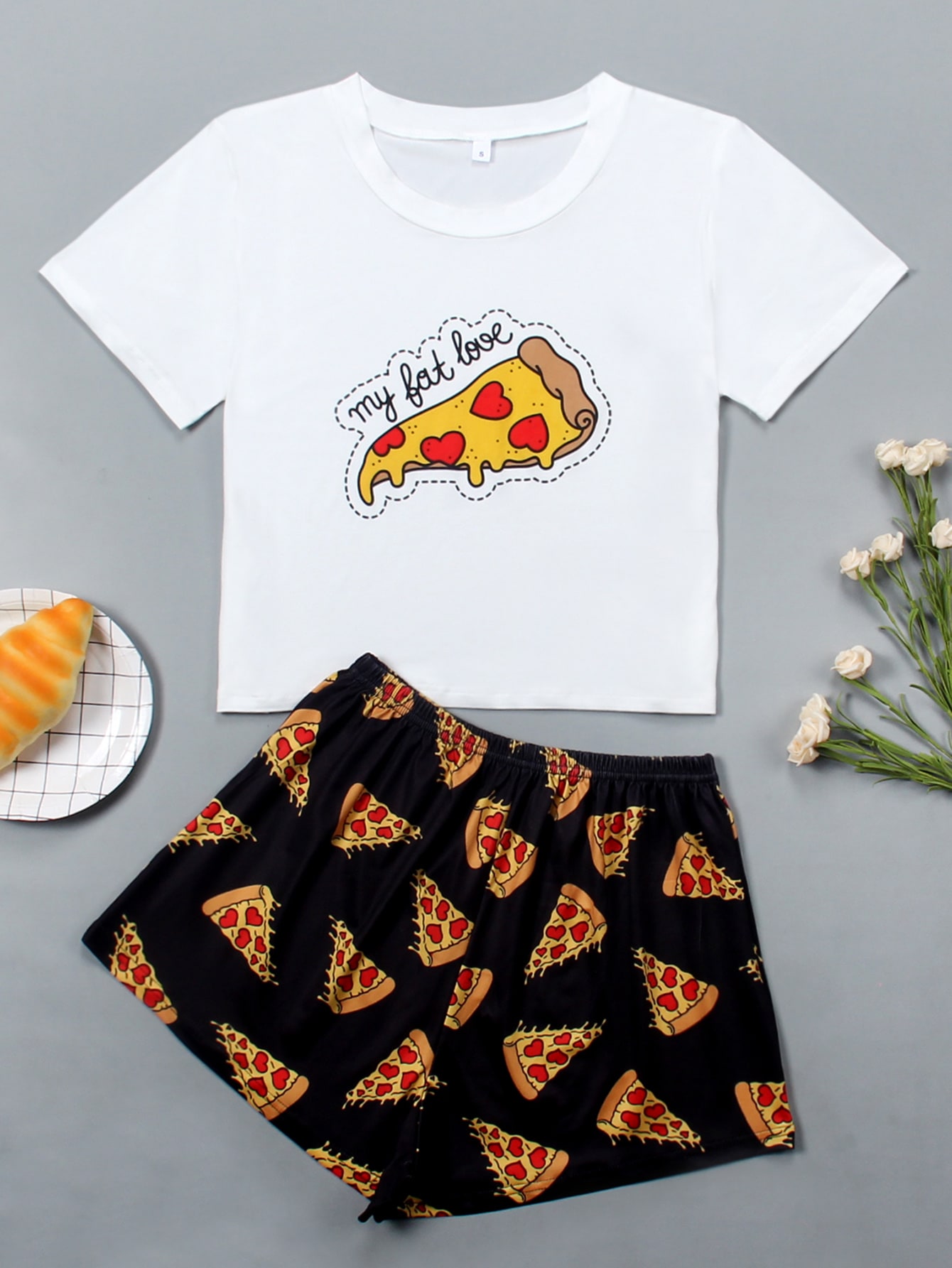 Slogan \u0026 Pizza Print Pajama Set | SHEIN