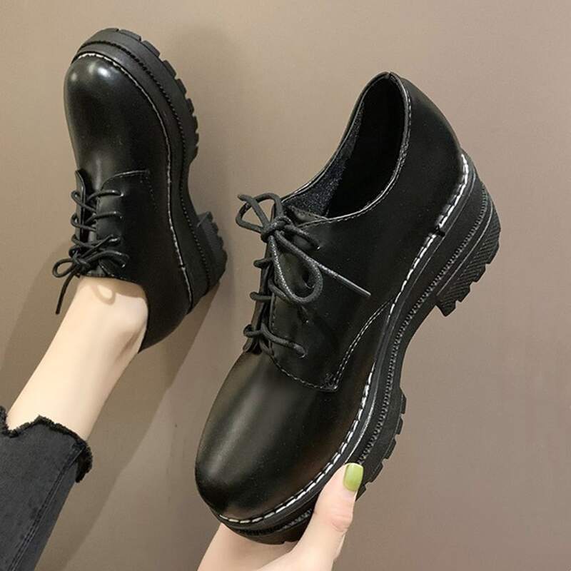 

Lace-up Platform Flats, Black