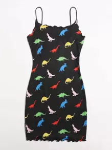 SHEIN EZwear Allover Dinosaur Print Bodycon Dress