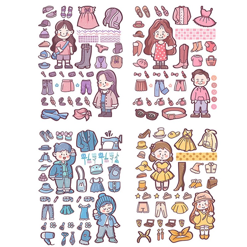 

4sheets Cartoon Clothes & Shoes Print Sticker, Multicolor