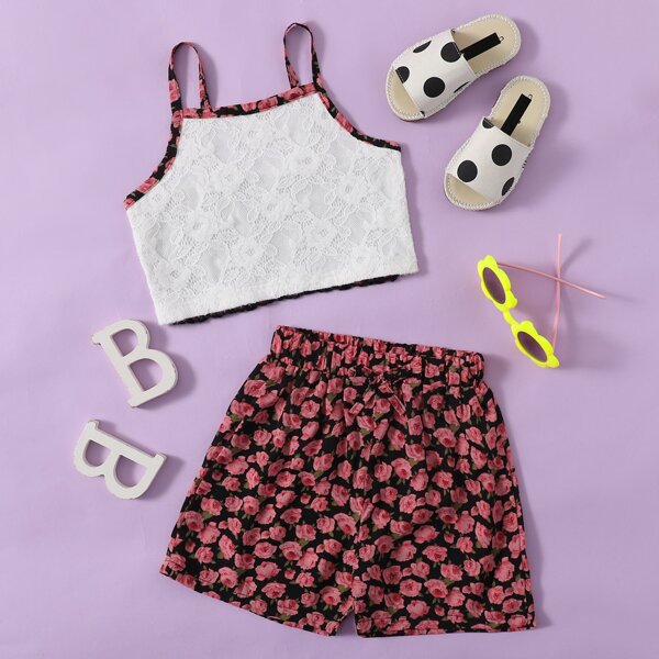 

Toddler Girls Lace Panel Cami Top & Floral Shorts, Multicolor
