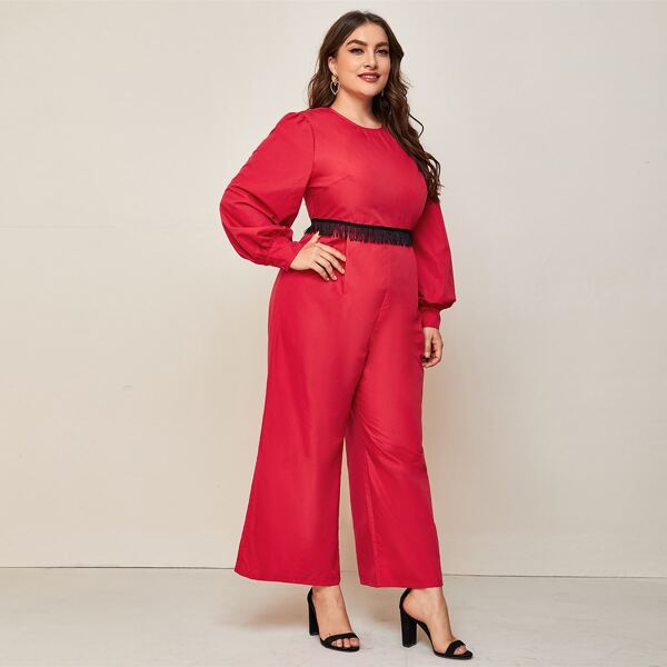 

Plus Bishop Sleeve Tape Detail Jumpsuit, Bright red
