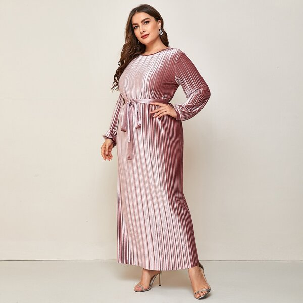 

Plus Self Belted Velvet Dress, Dusty pink