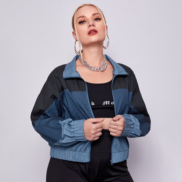 

Plus Colorblock Zip Up Jacket, Multicolor