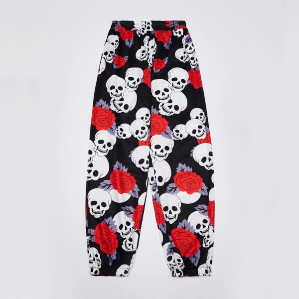 

Skull & Floral Print Carrot Pants, Multicolor