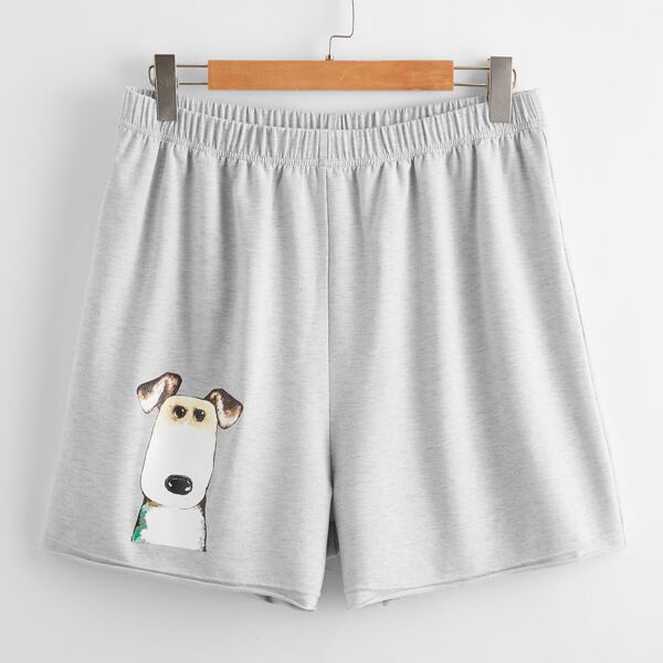 

Plus Dog Print Elastic Waist Shorts, Light grey
