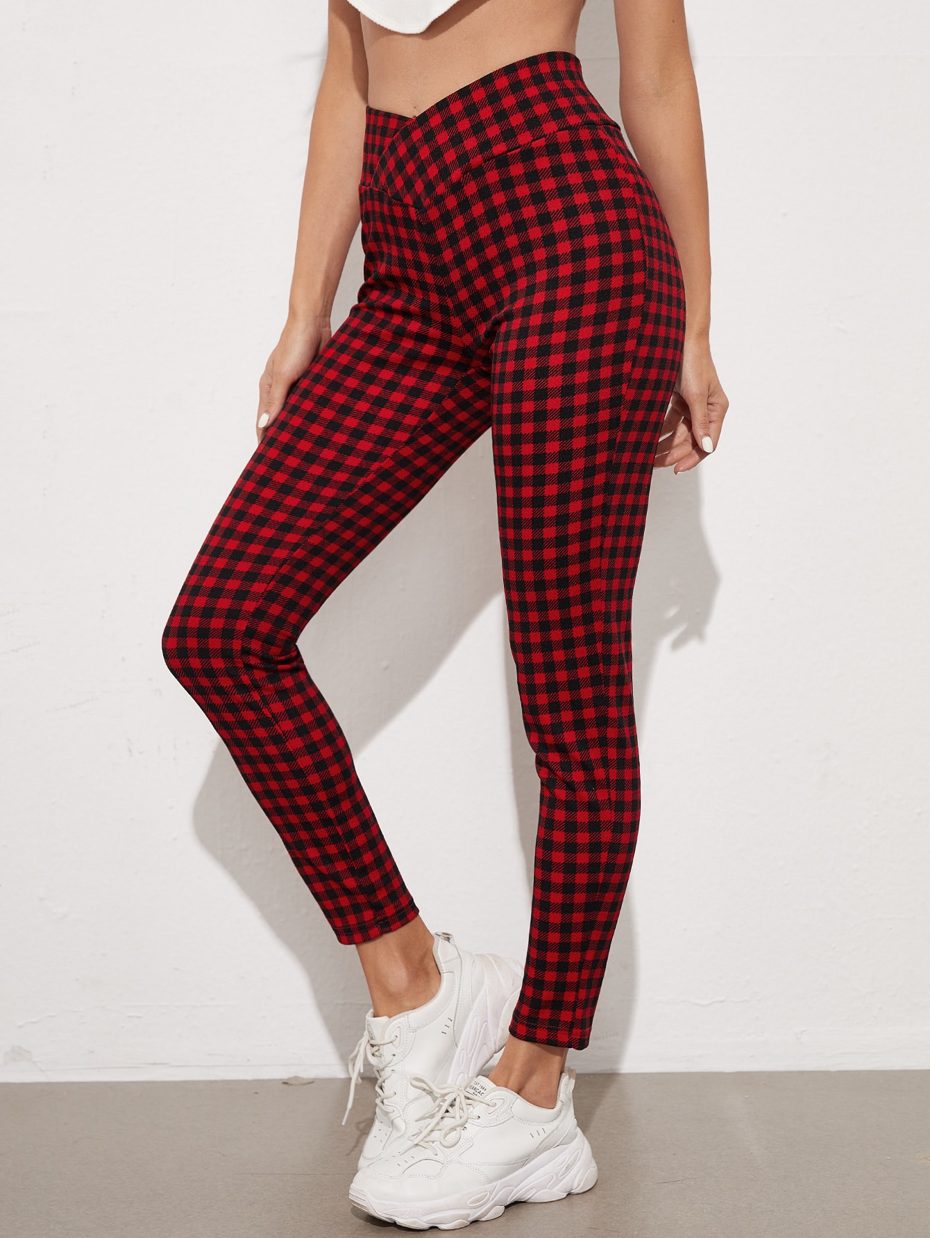Overlap Waistband Cropped Gingham Leggings thumbnail