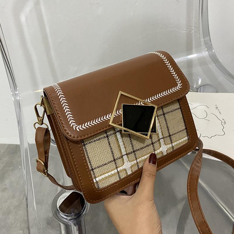 

Geo Buckle Plaid Crossbody Bag, Brown