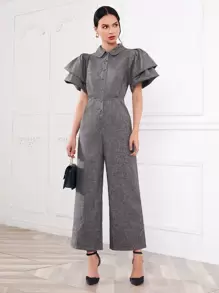 SHEIN Unity Jumpsuit palazzo de manga mariposa lino - Gris Oscuro - Ver 1