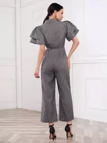SHEIN Unity Jumpsuit palazzo de manga mariposa lino - Gris Oscuro - Ver 2