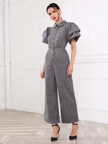 SHEIN Unity Jumpsuit palazzo de manga mariposa lino - Gris Oscuro - Ver 3