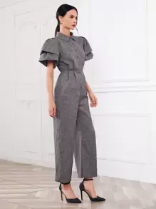 SHEIN Unity Jumpsuit palazzo de manga mariposa lino - Gris Oscuro - Ver 4