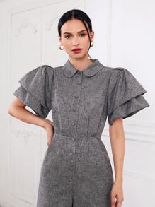 SHEIN Unity Jumpsuit palazzo de manga mariposa lino - Gris Oscuro - Ver 5