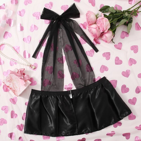 

Plus Ruffle Halter Mesh Teddy Bodysuit, Black