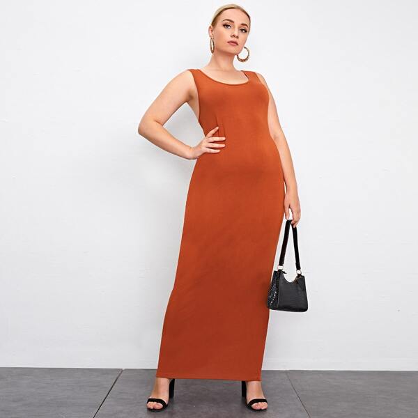 

Plus Scoop Neck Bodycon Dress, Burnt orange