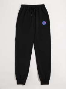 大碼字母圖案抽繩腰運動褲